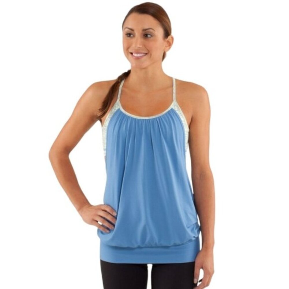 Lululemon No Limits Tank Limitless Blue Wee Are From Space Polar Cream Size 8